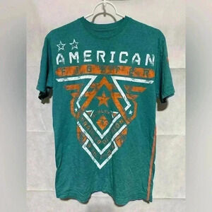 American Fighter Men's Size Medium T-Shirt Premium Athletic Sports Teal Orange